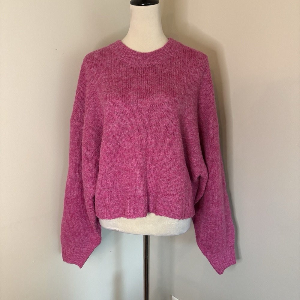 Anthropologie Pilcro Wide Sleeve Knit Sweater Fuchsia Pink Oversized Small EUC